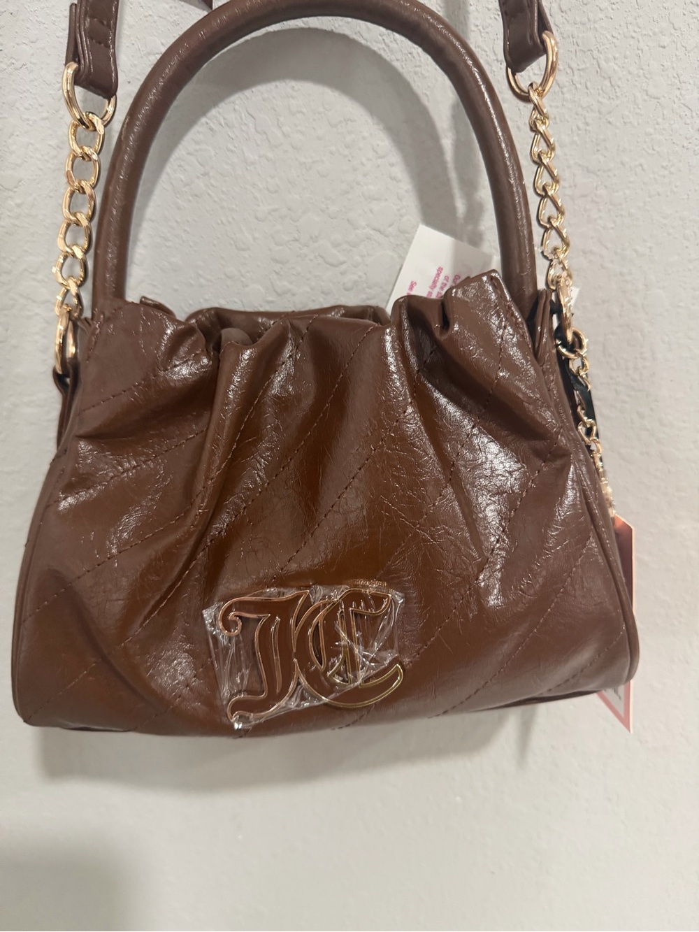 Juicy Couture Brown Quilted Crossbody with Gold Chain